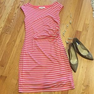 Loft coral and tan striped dress
